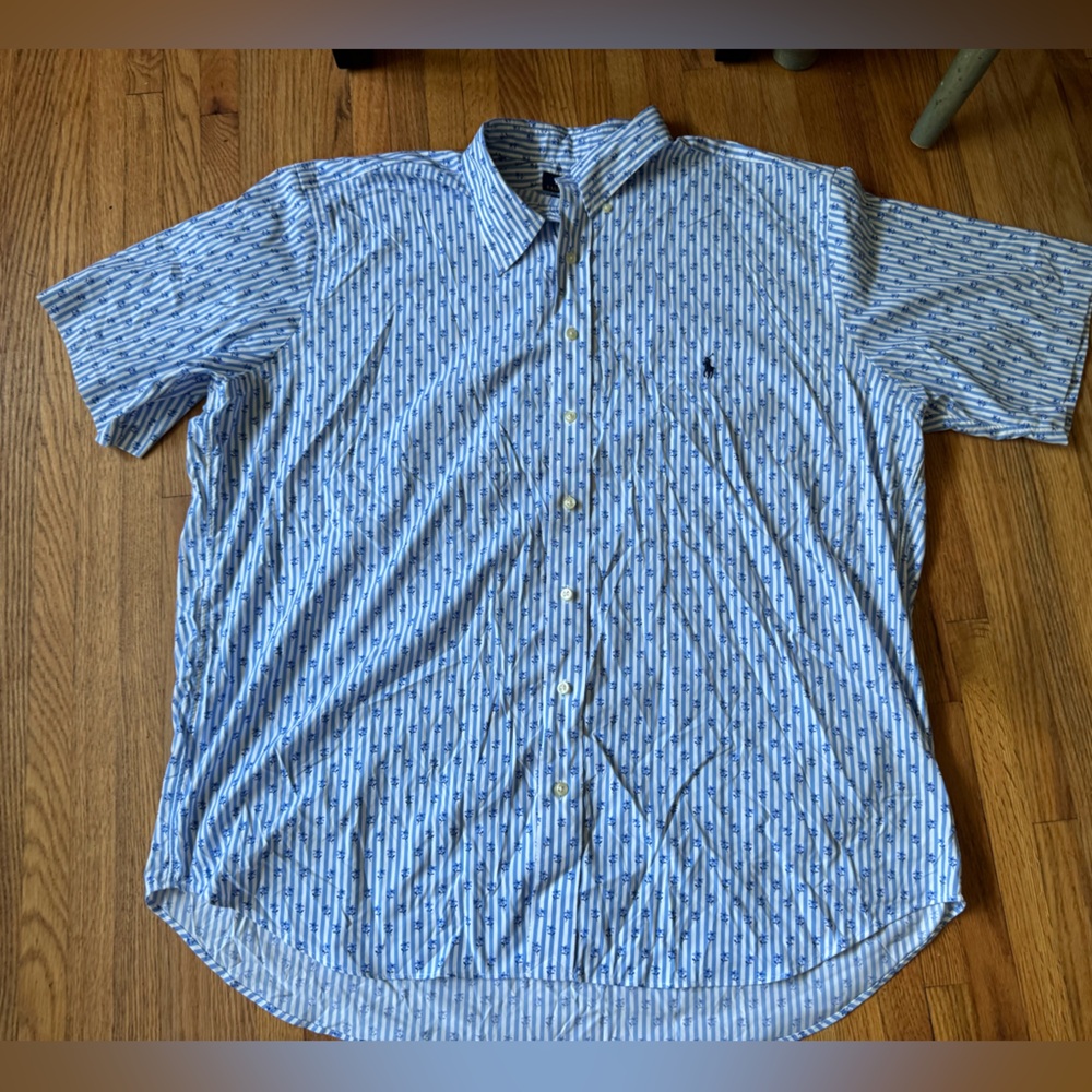 Polo Ralph Lauren Performance Blue Stripe Floral Button Down Shirt 1XB